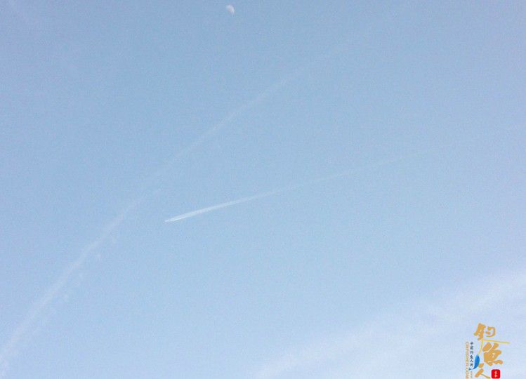 天上有飞机三架，我没坐，不当空军…。有月亮 。此地离机场约二十公里