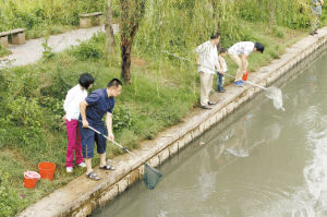 30多“捕鱼达人”涌入船房河捕鱼 图