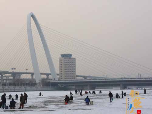 冷的早结冰快 天石舫码头垂钓人气旺 图
