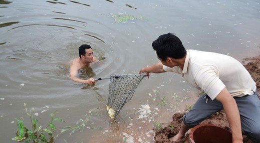 四川 泸县九曲河现大量死鱼 群众下水捕捞  现场图