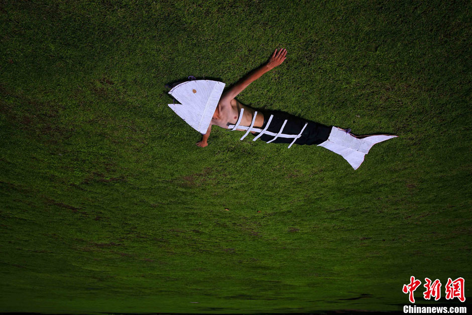 安徽大学学生"化身为鱼" 呼吁爱护环境 组图
