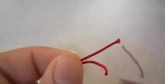 截下两根长短一样的杆稍绳，不用用太长能打结就行